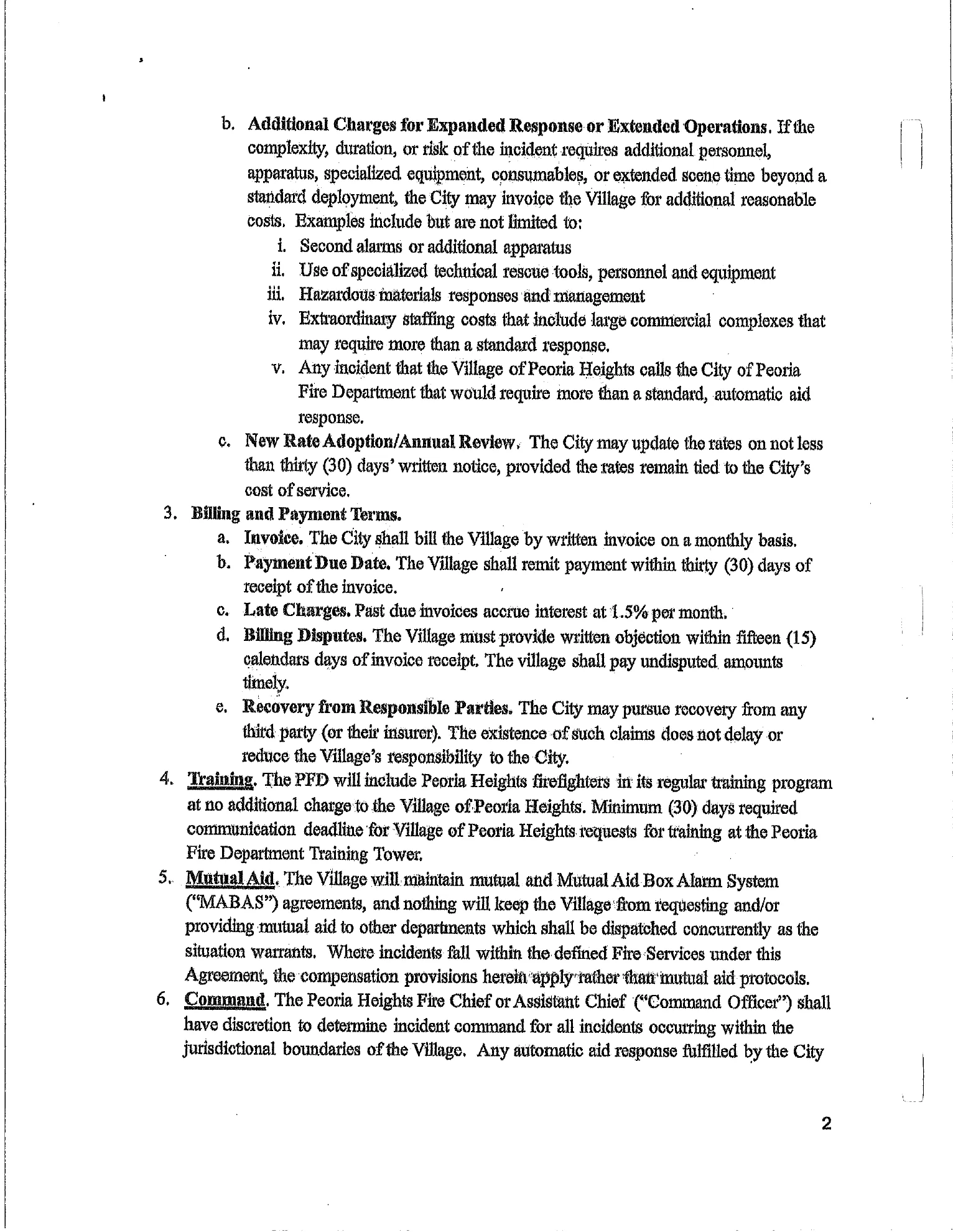 Agreement page 2 containing Sections 2 through 6; Section 6 begins at the bottom
