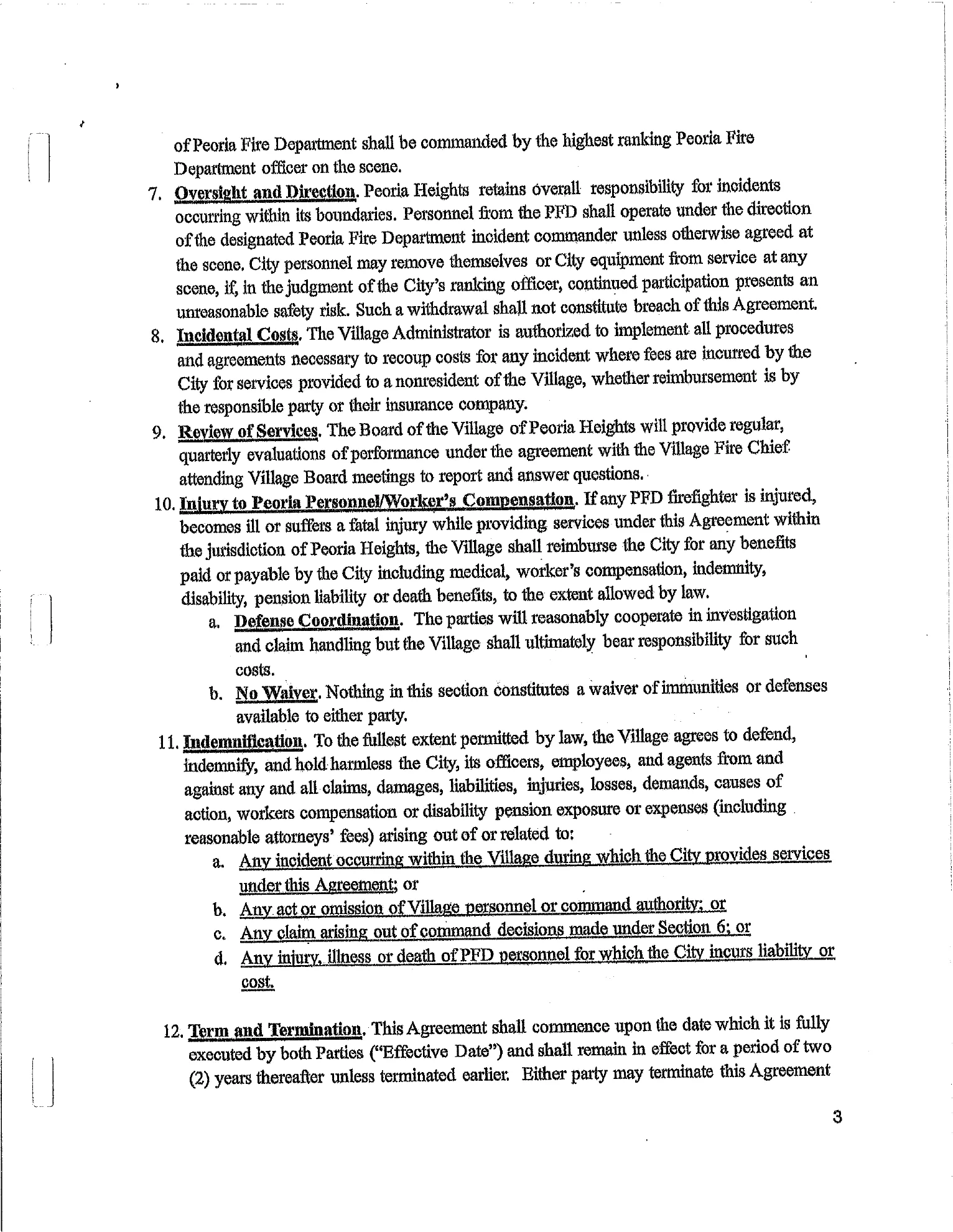 Agreement page 3 containing the end of Section 6 and Sections 7 through 12